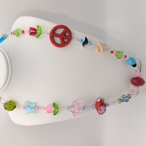 Handmade Garden Theme Glass Beaded Boho Necklace 19"